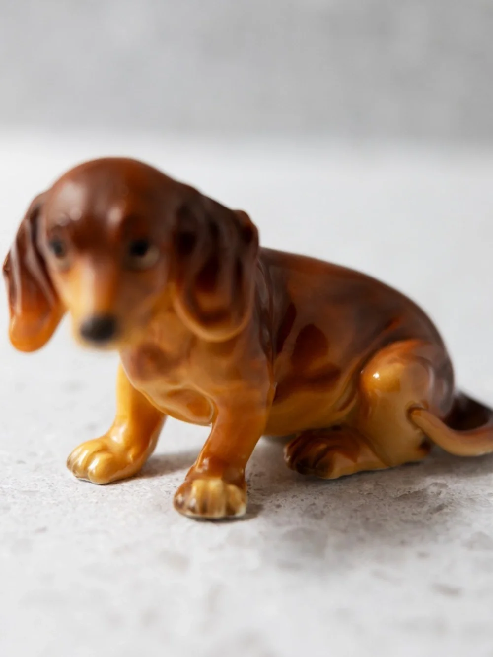 Vintage ceramic sad mopey Dachshund dog figurine possibly Lefton Japan